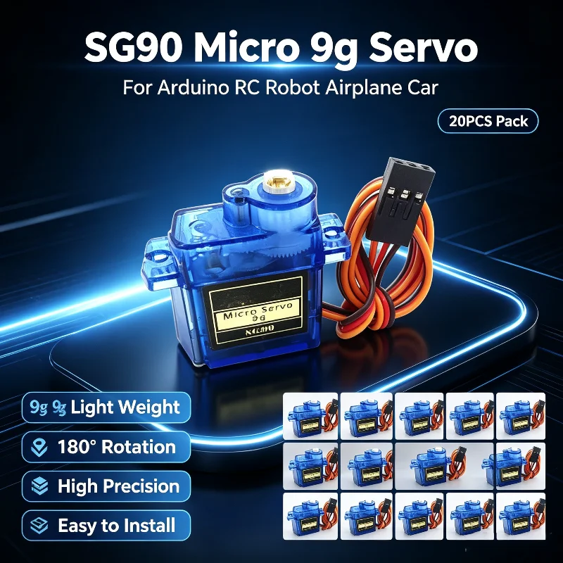 Bulk Pack 5/10/20pcs SG90 Micro Servo Motors 9g Load 180/360 Degree Rotation Mount Kit for RC Cars Airplanes Arduino UNO DIY