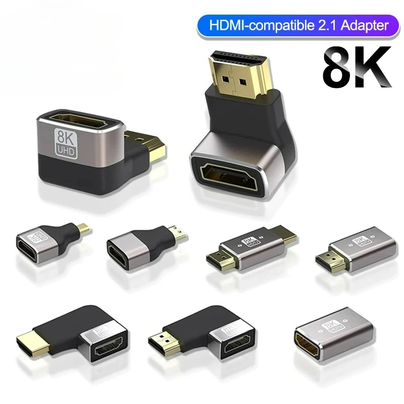 8K HDMI-Compatible2.1 Cable Adapter 90 Degree Right Angle Elbow Connector Male to Female HDTV Extender for TV PS5 Xbox PC Laptop