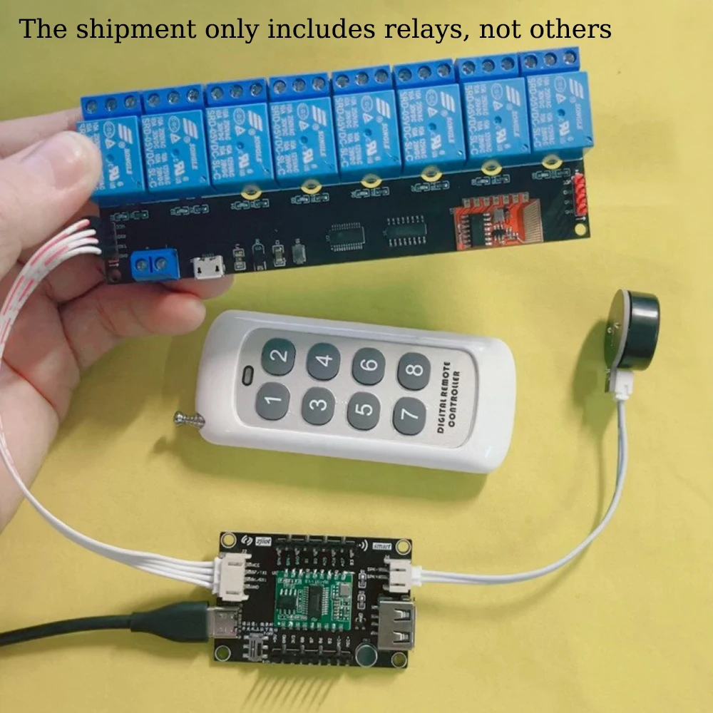

DC5V TTL 8-channel Serial Port Relay Module 433MHz RF Control Support Self-locking Interlocking Point-and-trip Mode Relay Board