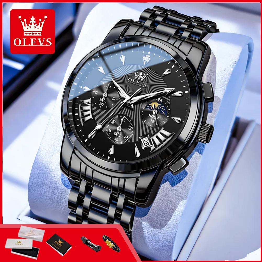 OLEVS 2892 Classic Chronograph Quartz for Man Luxury Waterproof Moon Phase Date Luminous Business Men's Wristwatch