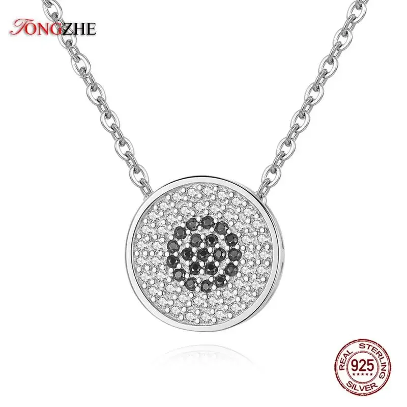 

TONGZHE Authentic 925 Sterling Silver Pendant Necklaces Lucky Turkey Eye Rose Gold Color Black Gems Jewelry for Women Angels