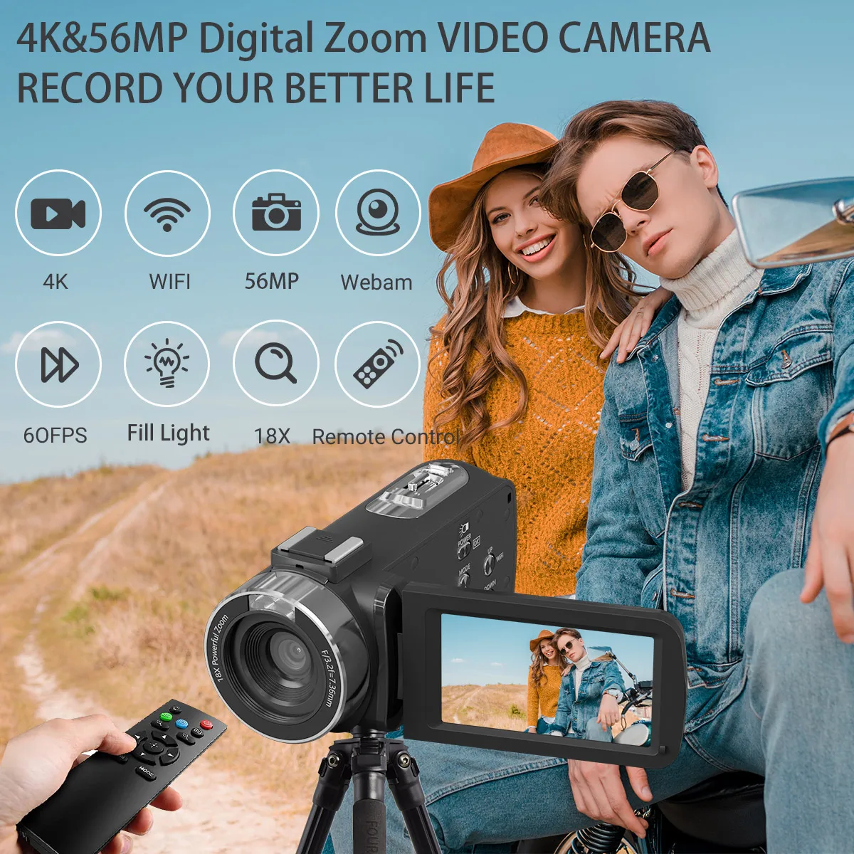 4K Video Camera Camcorder 56MP 30FPS with IR Night Vision,18X Digital Zoom Camera Recorder 3.0\