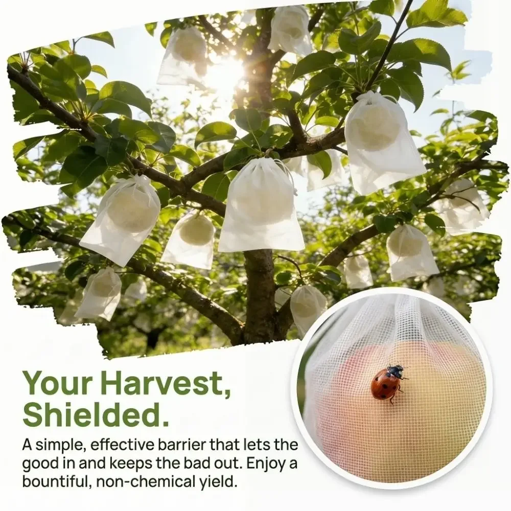 100Pcs Breathable Fruit Protection Bags Hidden Drawstring Non-woven Fabric Bird Netting Anti-Bird Multi-purpose