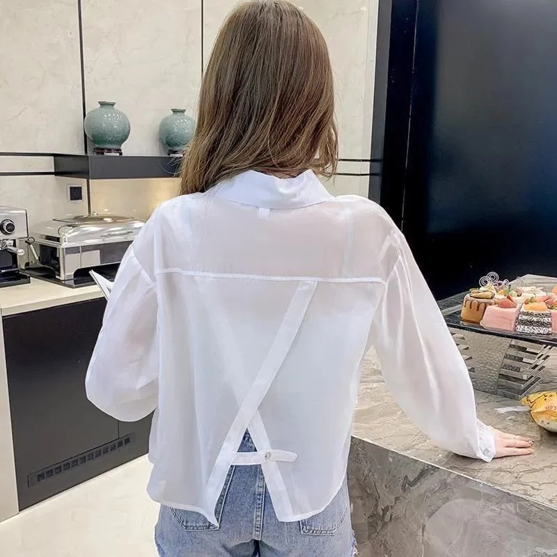 Women's Summer 2023 New Thin Shirt Holiday Casual Beach Sunscreen Clothing Yk2 Cardigan Blouse Chic Elegant Clothes Ladies Top