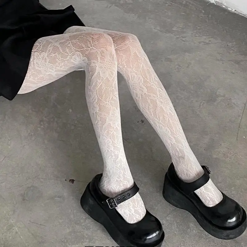 New Black Lace Pantyhose With A Rose Design Unique Fishnet Stockings