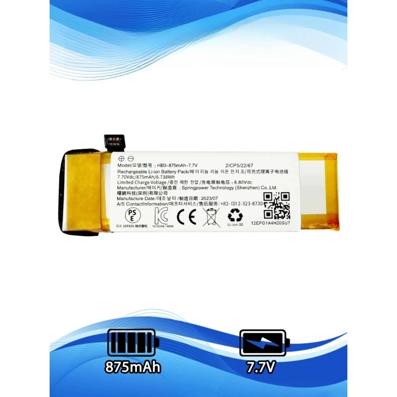 HB3 -875 MAH 7,7 V per DJI Osmo Pocket 1 Pocket II Pocket 2 2ICP5/22/67 Batteria sostitutiva per fotocamera