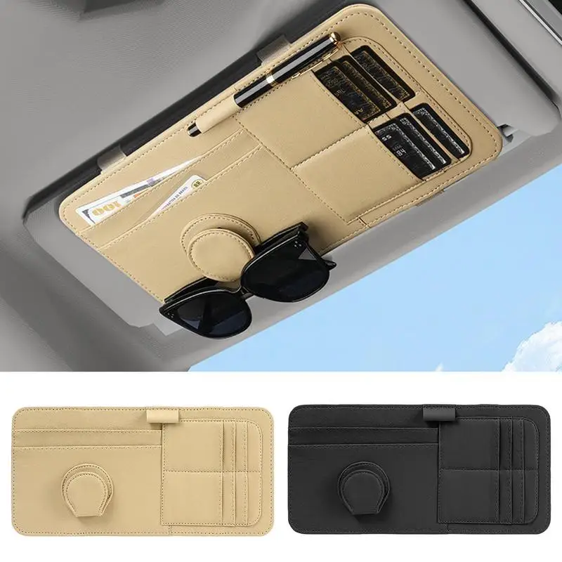 Car Visor Cover Sleeve Small PU Leather Visor Card Holder Multi-Pocket Storage Pouch Car Sun Visor Organizer Auto Interior