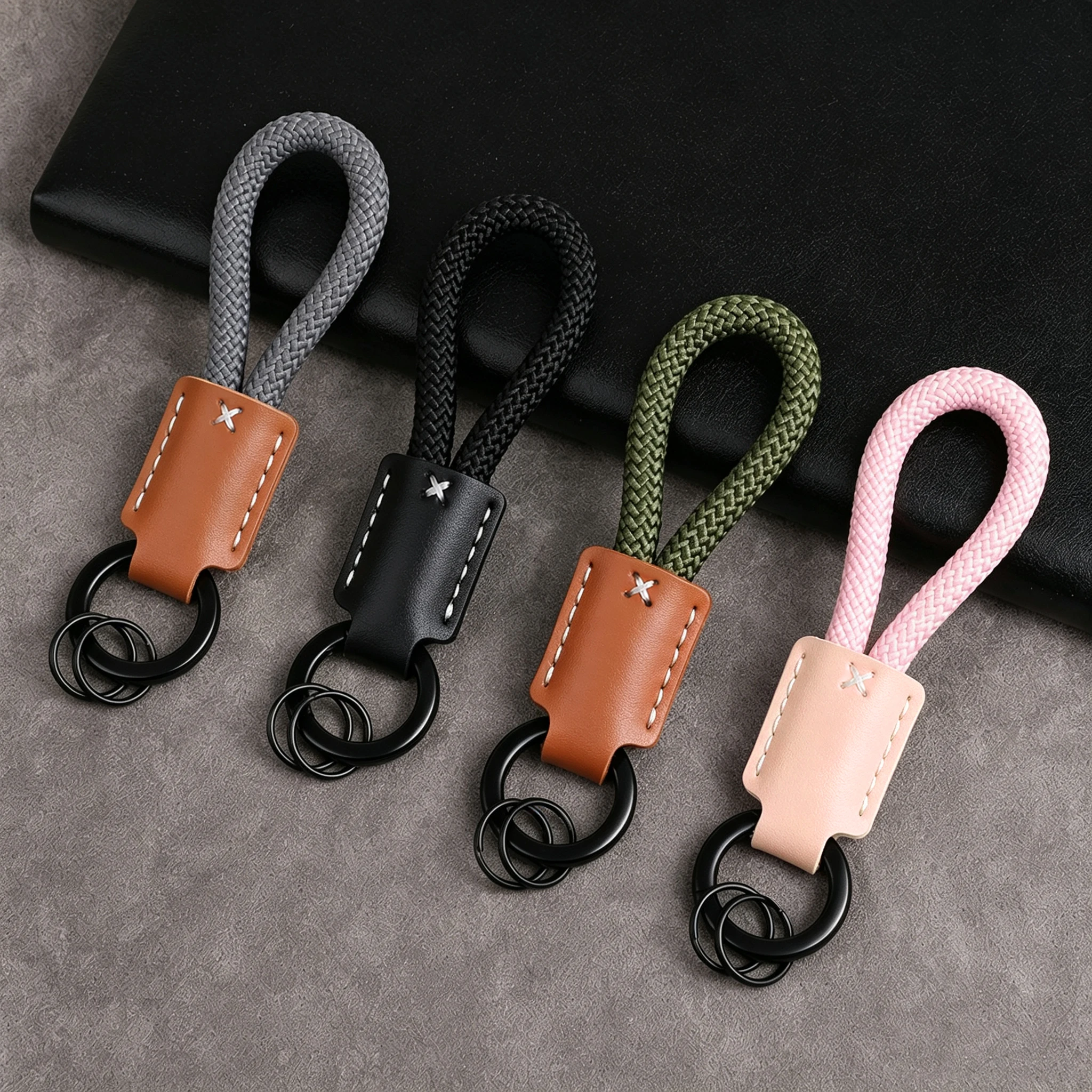 Premium Flocked Cord & Leather Series: Car Keychains, Phone Lanyards, and High-End Anti-Loss Key Rings/Bag Charms