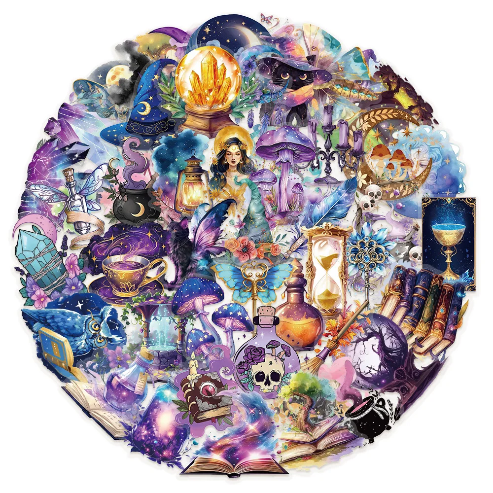 10/50pcs Purple Gothic Magic World Forest Witch Stickers Aesthetic Goth Graffiti Decals DIY Snowboard Laptop Luggage Car Sticker