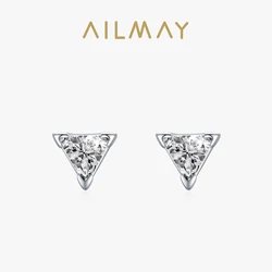 Ailmay Top Quality Real 925 Sterling Silver Simple Triangle Stud Earrings For Women Dazzling Clear Zircon Fine Jewelry