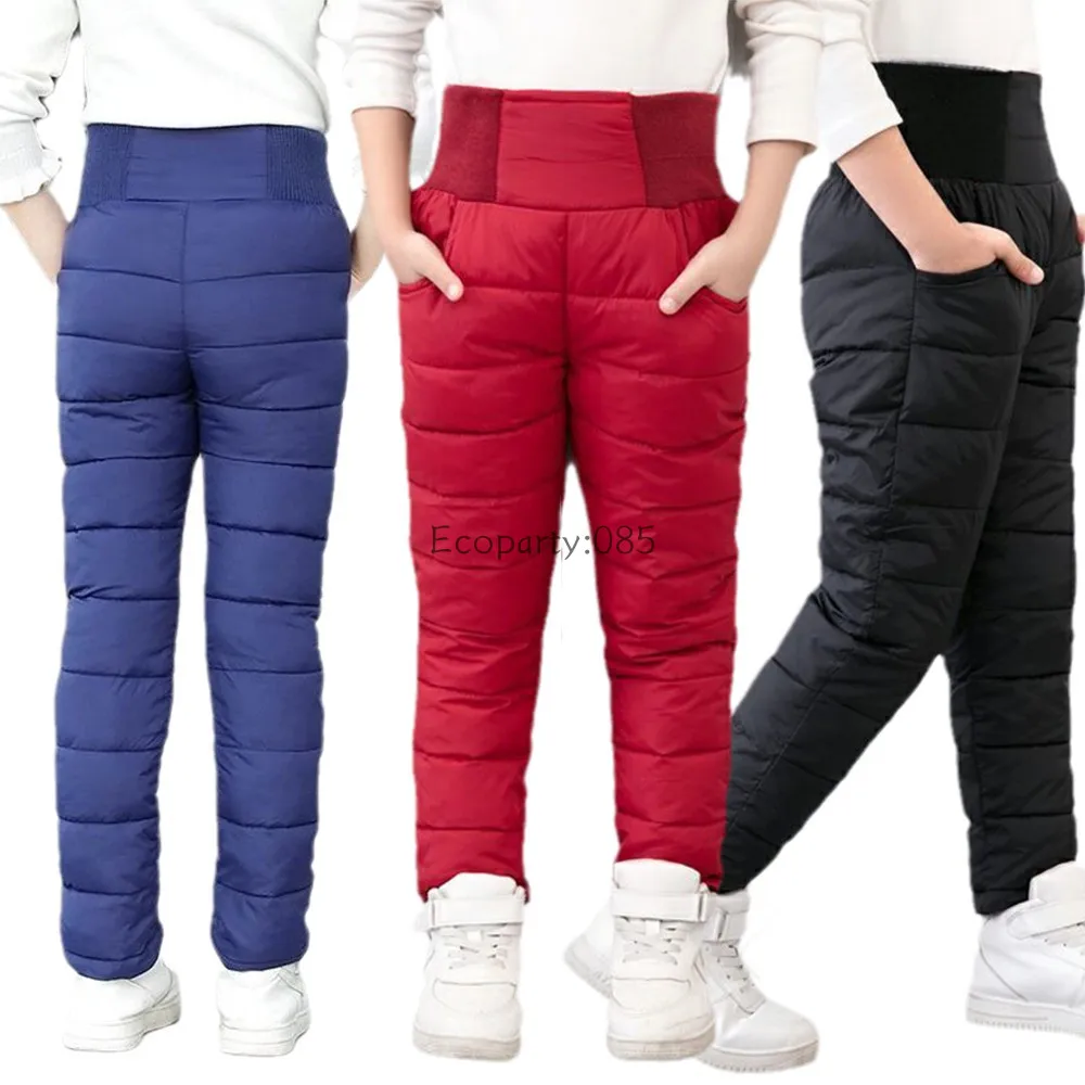 2022 Winter Children Down Cotton Pants Boys and Girls Plus Down Thickened High Waist Inside and Outside Wear Warm Pants Trousers