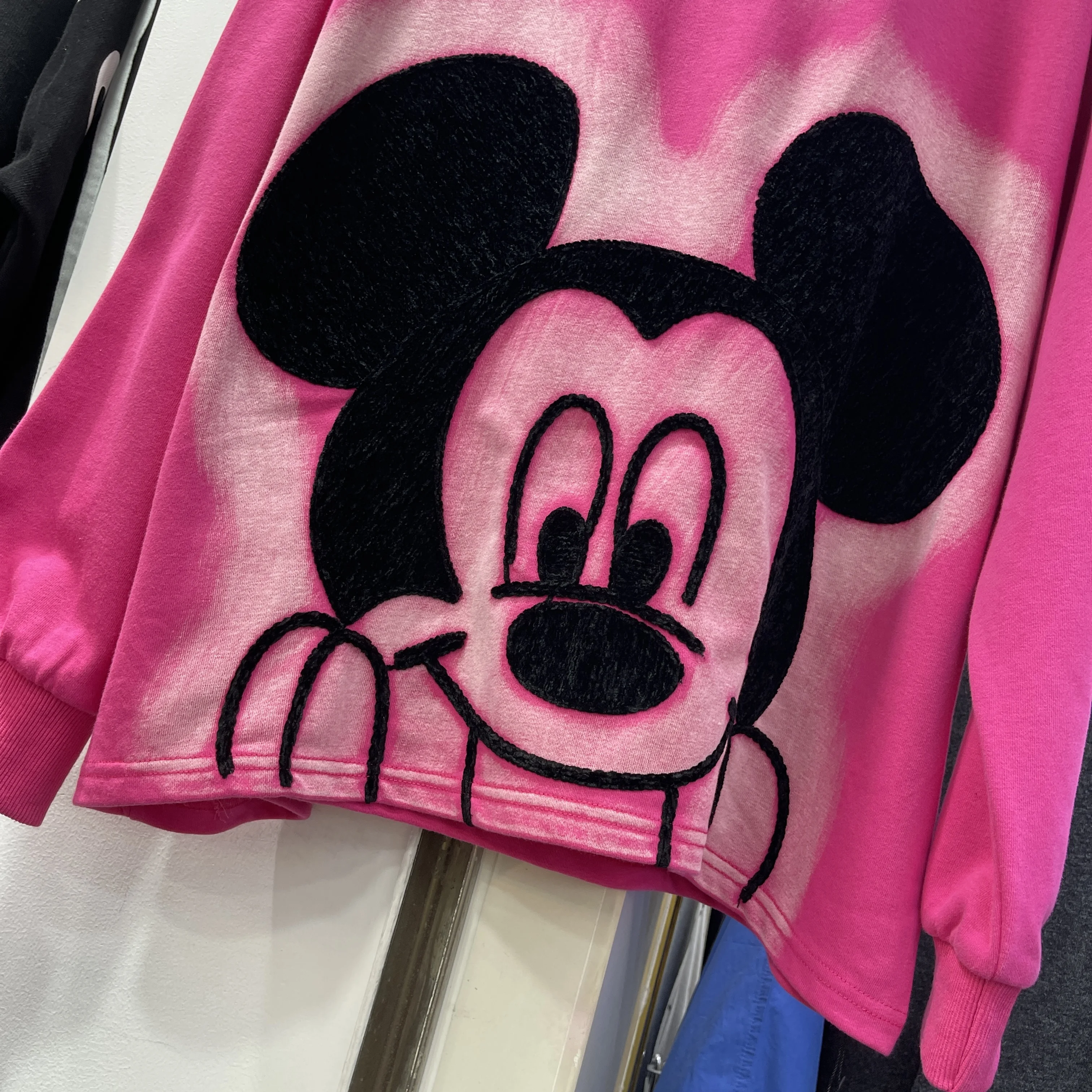 Rose Red Oversized Tops 2023 Spring New Korean Style Cartoon Print Long Sleeve Round Neck Loose Pullover Sweatshirt for Women