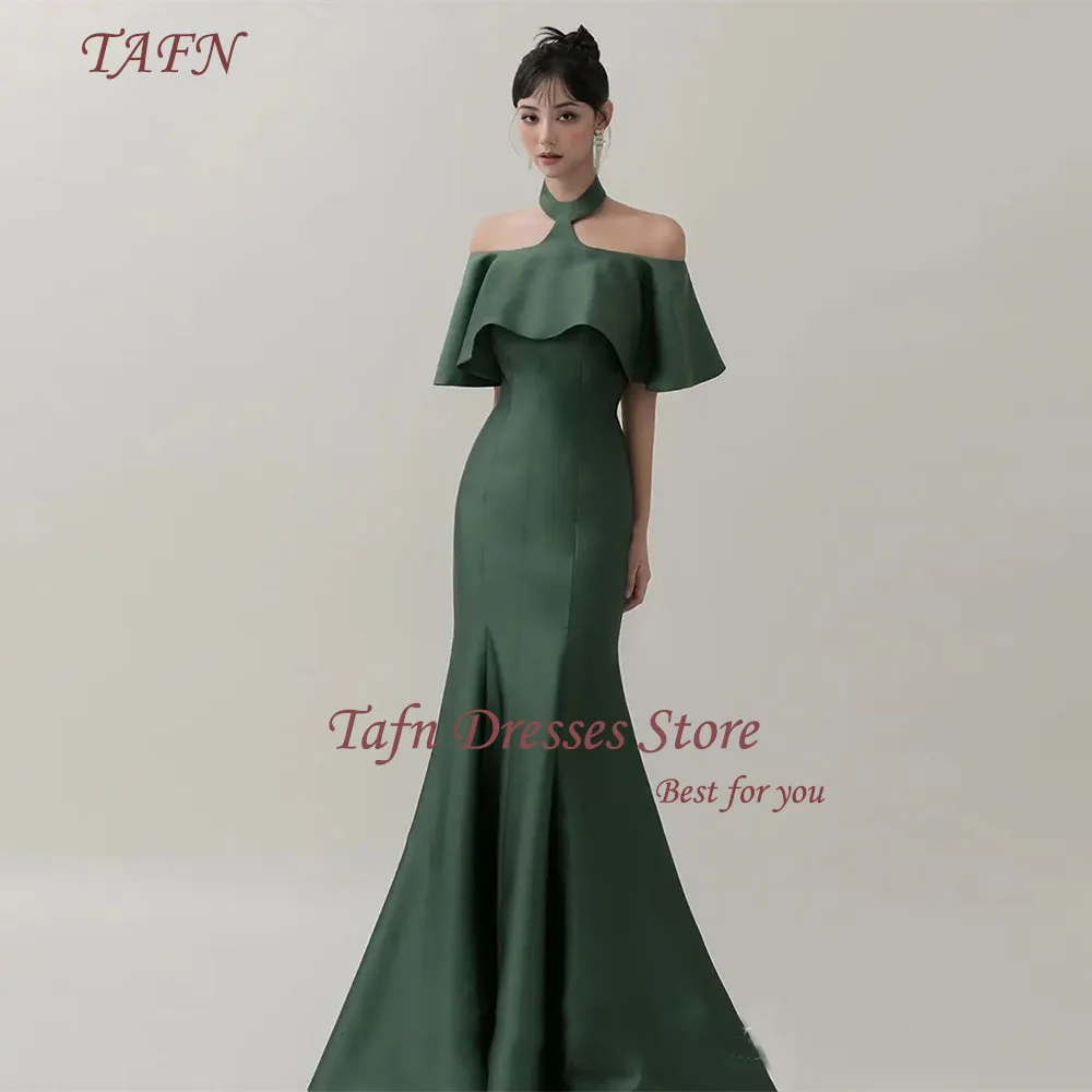 

TAFN 2 Styles Avodaco Green Simple Mermaid Dresses Off the Shoulder Reception Dresses Floor-Length Elegant Evening Party Dress