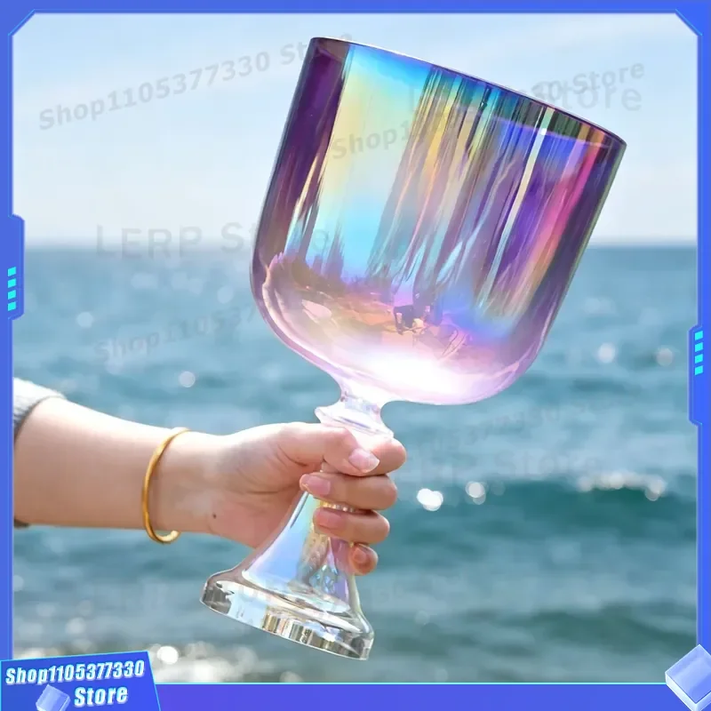 Transparent Crystal Singing Bowl Colorful Handheld Sound Healing Instrument for Yoga Meditation with Free Leather Mallet