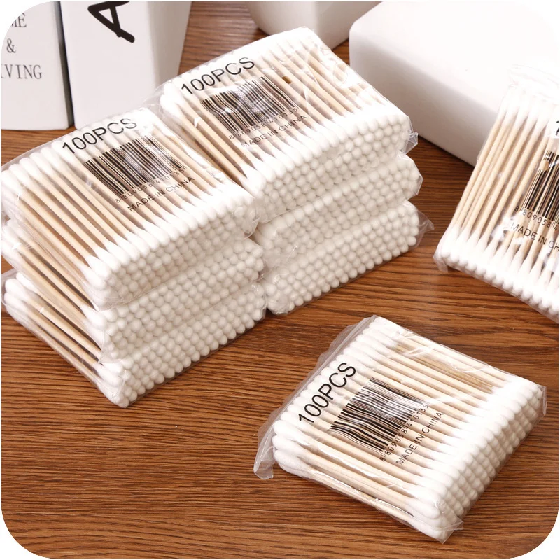 100/500/1000/2000pcs Double Head Women Makeup Cotton Buds Tip Cotton Swab For Wood Sticks Nose Ears Cleaning Health Care Tools