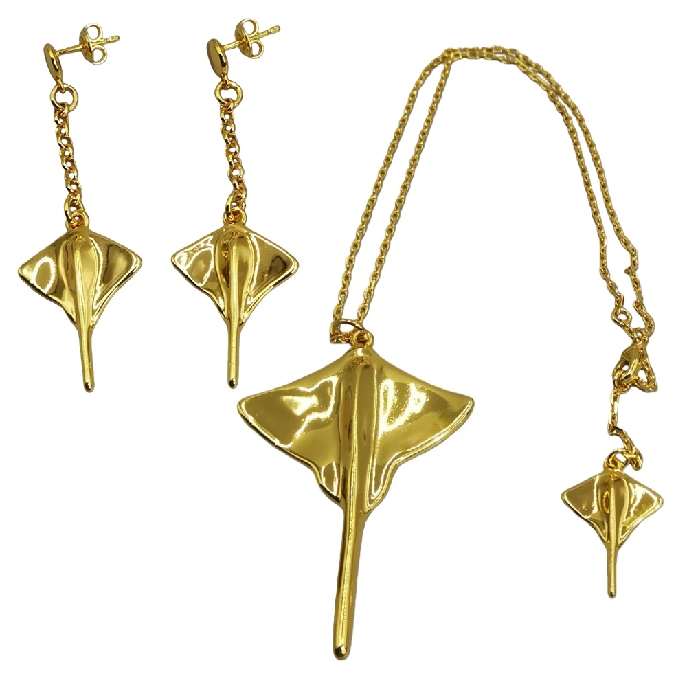 2025 autumn niche design sense gold and silver manta ray shaped tassel earrings necklace women's accessories creative gift