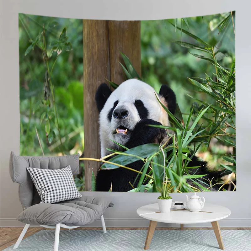Cute Eating Bamboo Panda Tapestry Wall Hanging Animal Print Home Decor Living Room Bedroom Background Fabric