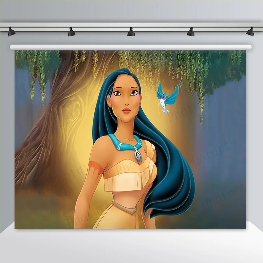 Disney Pocahontas fondo de vinilo para niños, Decoración de cumpleaños, velero, poliéster, accesorios de fotografía