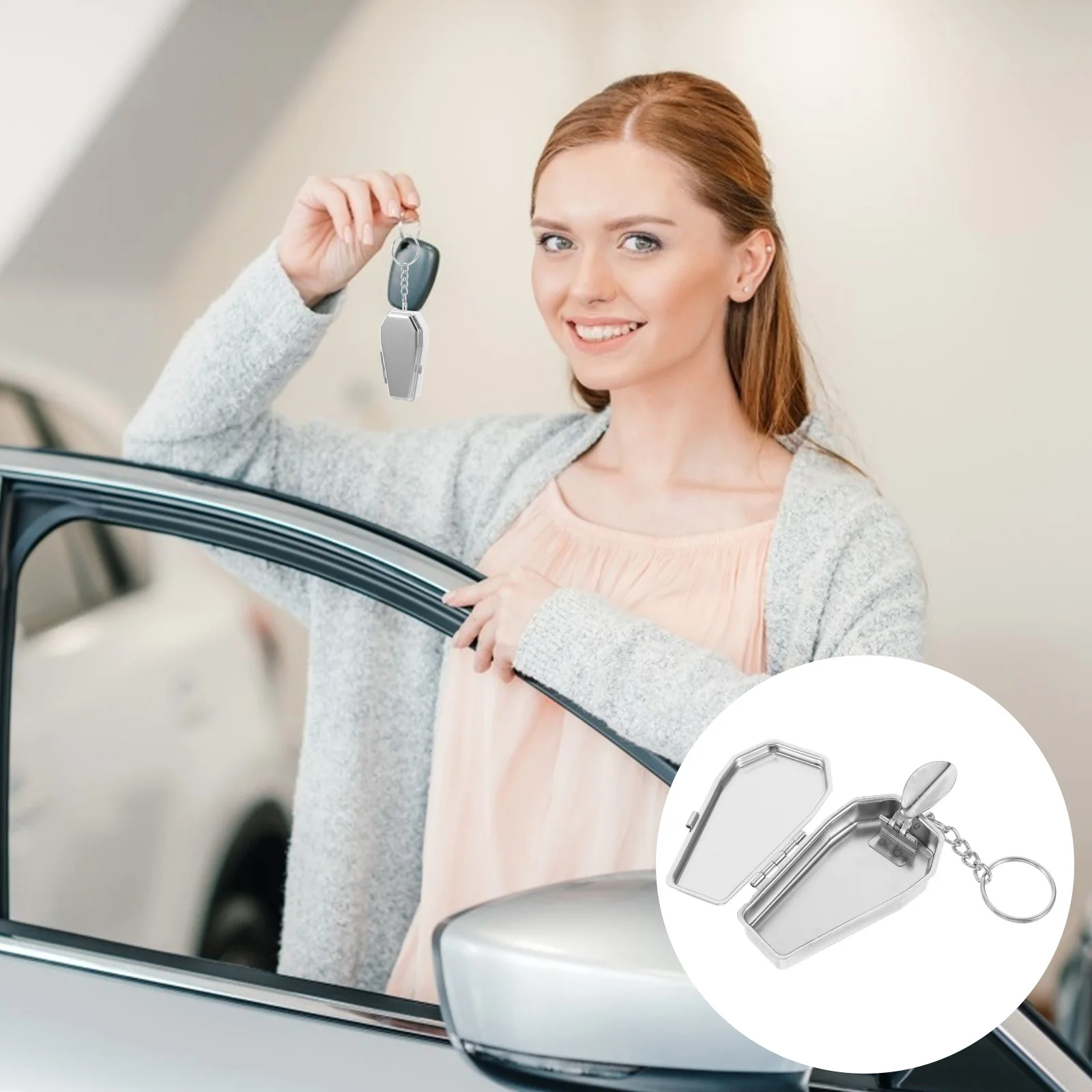 

Mini Coffin Ashtray Portable Tinplate Storage Hanging Pendant Cigarette Ash Holder Outdoor Travel Decorative Keychain