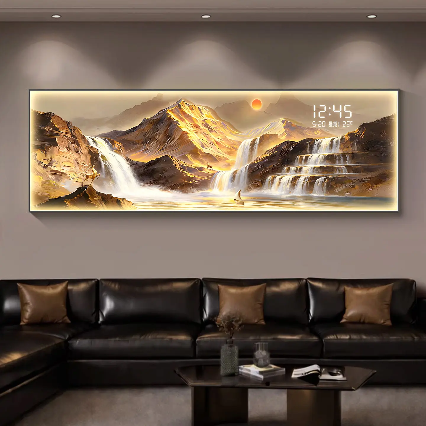 digital display wall clock household landscape living room Wall clock Led noiseless horloge numérique led interior furniture