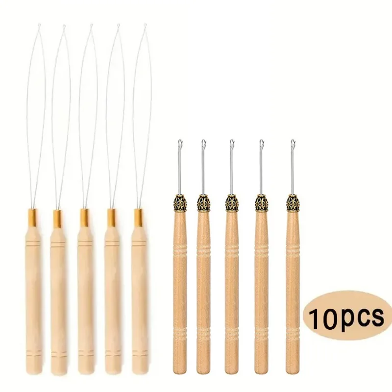5pcs Hair Extension Tool Kit Micro Rings Loop Threader Pulling Needle with Plier Beads for Human Feather Extensions