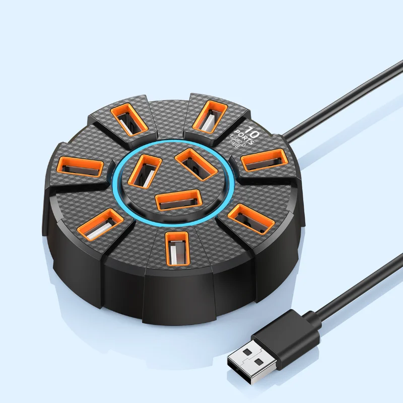 1pc High-Speed 7/10-Port USB 2.0 Hub with LED Multi-Port Expansion Splitter Power Adapter for Laptop and Computer