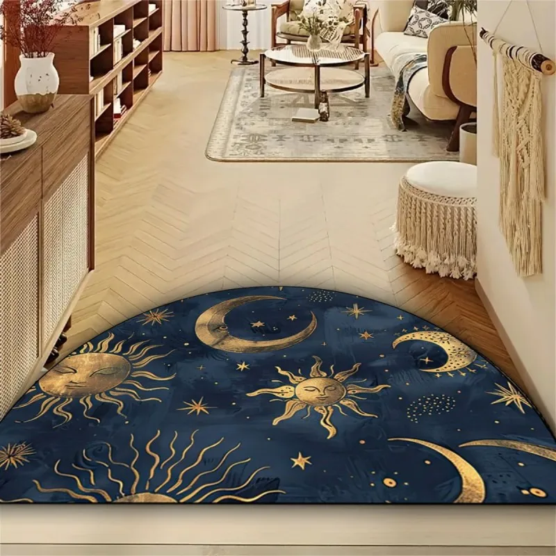 Mystic Sun Moon Half Round Doormat Luxury Gold Star Semicircle Carpet For Living Room Bedroom Front Door Welcome Floor Mat New