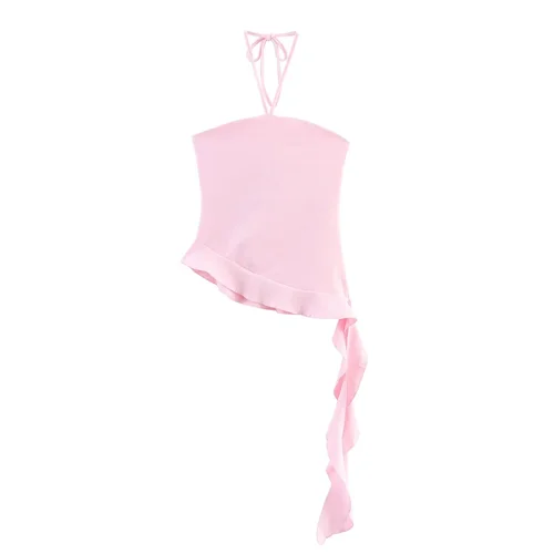 Imagen 2 del producto RARA2025 nuevo verano mujer casual moda simple capas textura decorativa halter cuello chaleco top delgado sexy