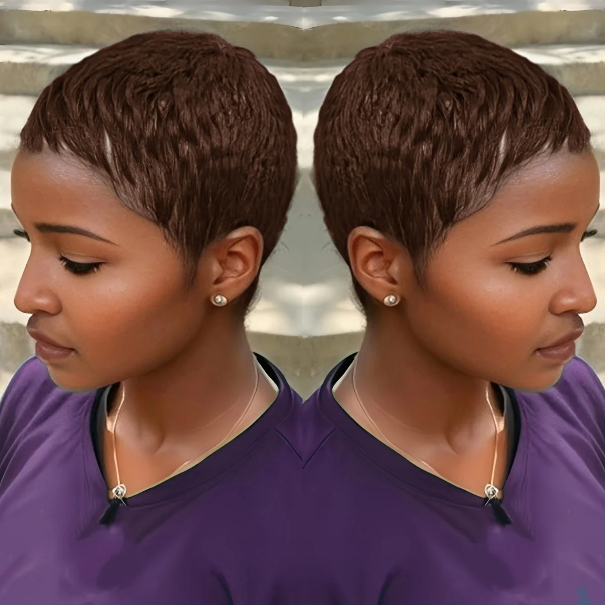 짧은 픽시컷 가발 인모 전체 기계 제작 천연 다채로운 여성용 가발 부드러운 질감 엉킴 없음 데일리 파티용