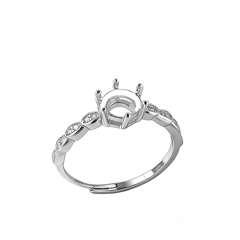 

925 Sterling Silver Women Engagement Ring Cubic Zirconia 6x6mm Round Cut Semi Mount Ring Setting