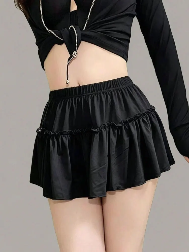 Pleated Skirts Women Elastic Waist Date Night A-line Skirts Woman Fashion Nightclub Party Mini Slimming Skirts