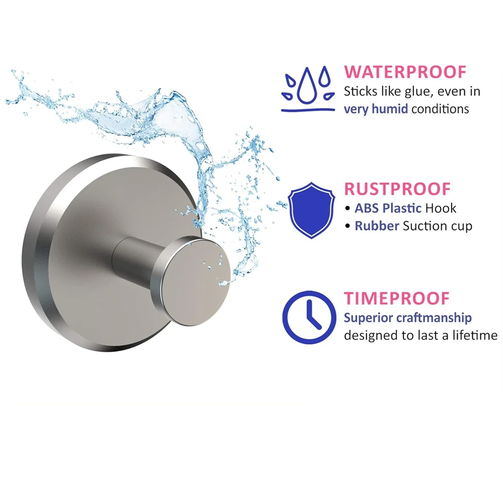 8pcs Suction Cup Hooks for Shower, Bathroom, Kitchen, Glass Door, Mirror, Tile - Loofah, Towel, Coat, Bath Robe Clothing