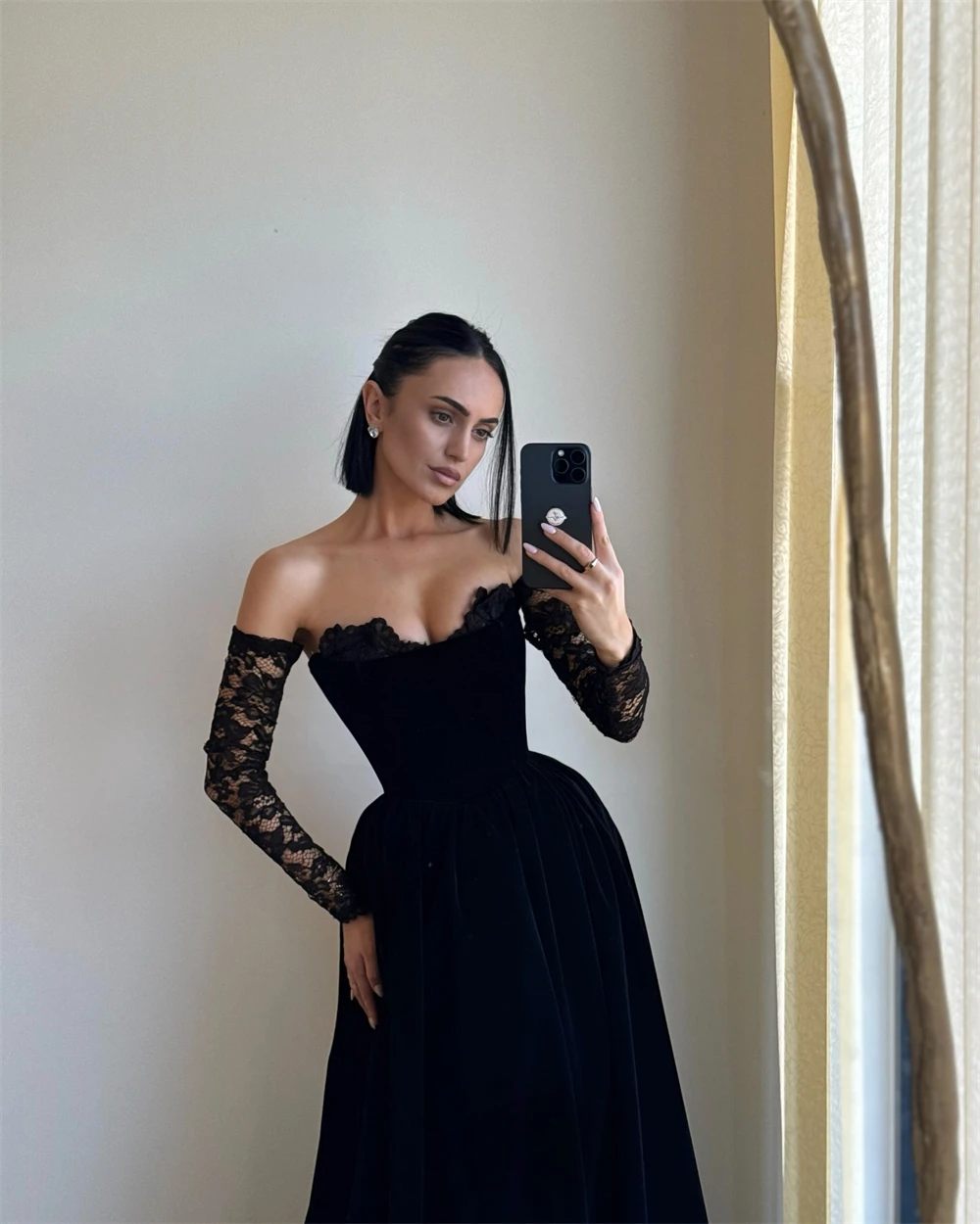 

Простое черное бархатное вечернее платье по индивидуальному заказу, вечернее платье с длинными рукавами и сердечком, мягкие коктейльные платья трапециевидной формы со шлейфом