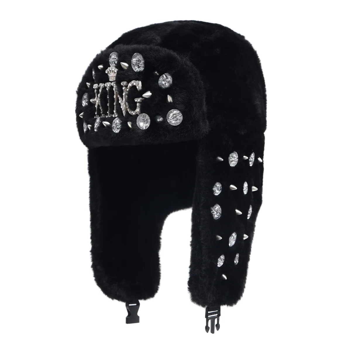 Unisex Y2K Winter Letters Button Fashion Outdoor Earflap Warm Faux Fur Ushanka Trapper Hat