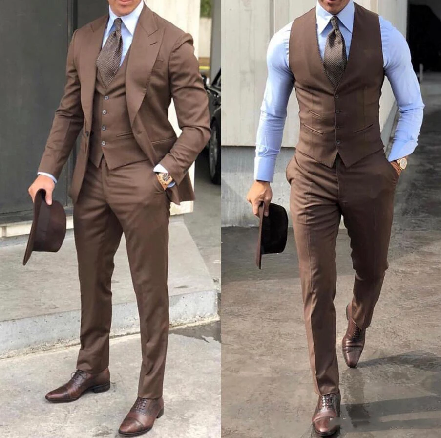 Esmoquin de boda con clase para hombre, de 3 piezas traje de novio, traje Formal de negocios barato (chaqueta + chaleco + Pantalones)