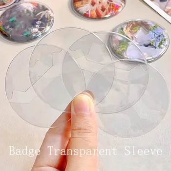 5PCS Transparent Badge Display Sleeve Round Card Storage Case Anime Badges Decoration PVC Protector