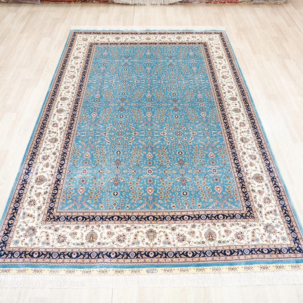 183x274cm Hand Knotted Silk Carpets Flooring Decor Antistatic Rug (TJ686A)