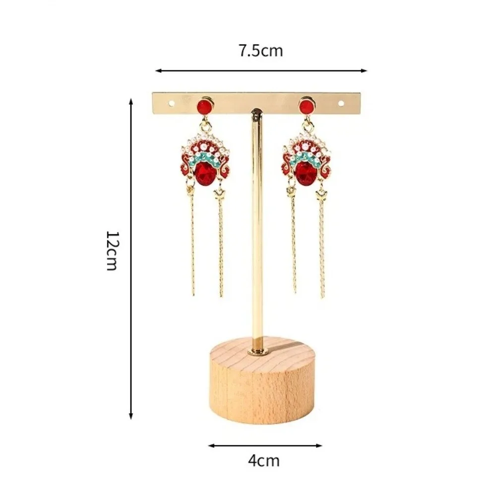 T-Bar Jewelry Display Rack Photography Props Desktop Earring Display Stand With Wooden Base Earrings Hanging Organizer Earring