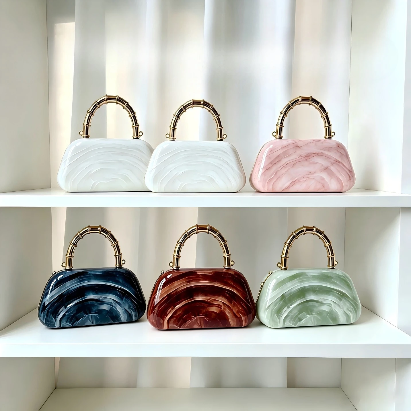 2026 New Marble Acrylic Dinner Bag Gold Metal Handle Fashion Celebrity Handbag