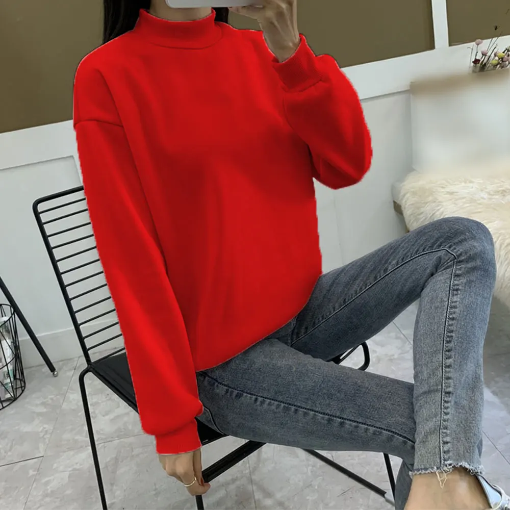 

Толстовка с высоким воротником и длинными рукавами небольшого размера, однотонная повседневная одежда с средней эластичностью для повседневного и отпуска.