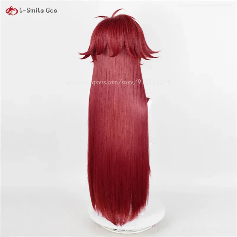 2025 أنيمي Kuroshitsuji Grell Sutcliff تأثيري 90 سنتيمتر الأحمر الداكن الباروكات مقاومة للحرارة الاصطناعية الشعر هالوين + غطاء شعر مستعار