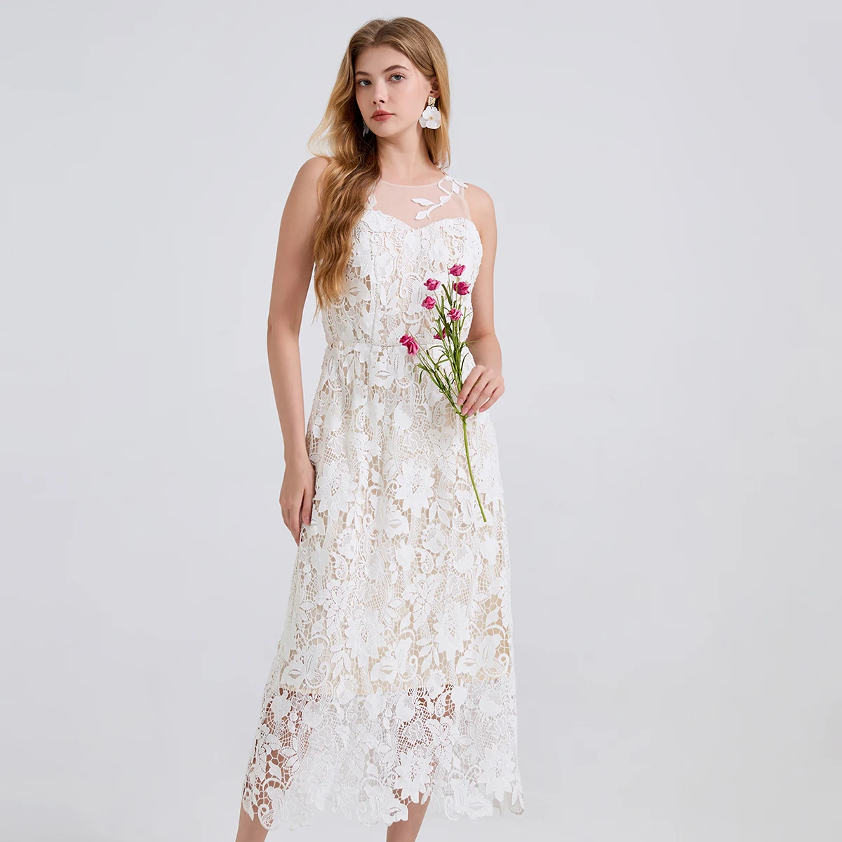 

White Lace Formal Luxury Evening Dresses Women Brand Designer Summer Hollow Out Crochet Tulle Embroidery Long Dresses Party