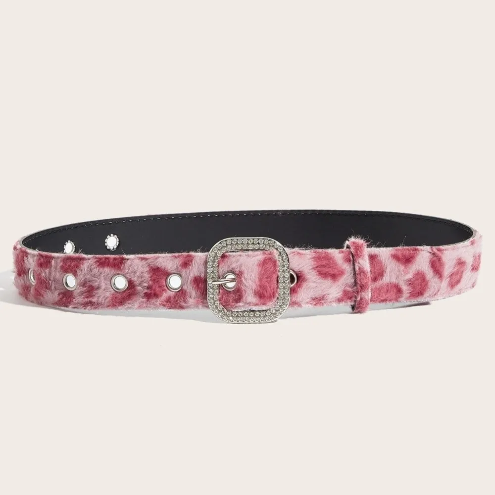 Cintura da donna rosa moda stampa leopardata fibbia ad ardiglione regolabile cinturino tendenza Y2k cintura in pelle PU accessori jeans