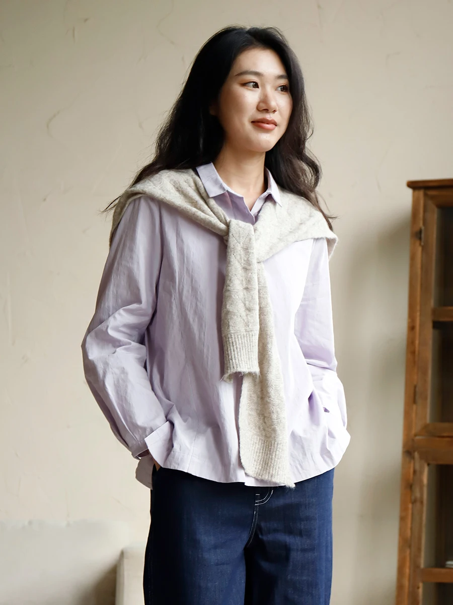 

Loose Long Sve Pure Color irt Women's Casual Top Spring Summer New Sle Commute Sle Button Plaet Cotton Material