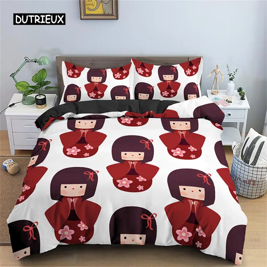 

Duvet Cover Geisha Doll Lucky Cat Japanese Culture Theme Bedding Sets Quilt Cover for Bedroom Decoration for Children Women Girl