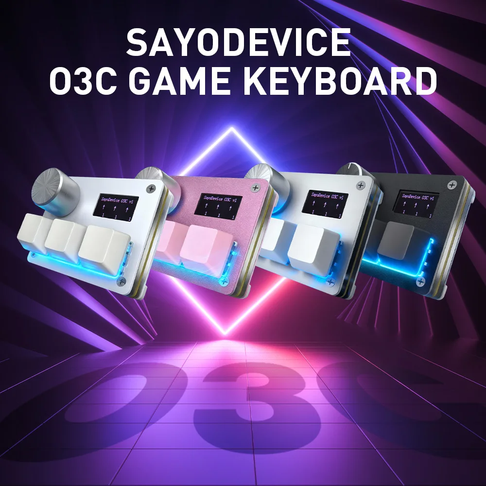 O3C SayoDevice OSU O3C Interrupteurs Hall à déclenchement rapide, interrupteurs magnétiques roses, clavier avec bouton rotatif, copie, collage, raccourcis
