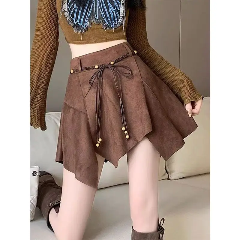 กระโปรงสั้นสไตล์วินเทจ Y2K สำหรับผู้หญิง เอวสูง เซ็กซี่ ทรงเอไลน์ ไม่สมมาตร แฟชั่นฤดูใบไม้ร่วง สไตล์อเมริกัน ฮาราจูกุ เรโทร ฮิปฮอป รุ่นใหม่