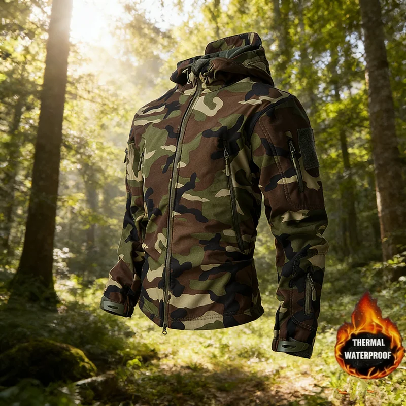 

Мужская зимняя куртка из мягкой ткани Shark Skin, теплая, водонепроницаемая, с флисовой подкладкой, тактическая, для походов и охоты