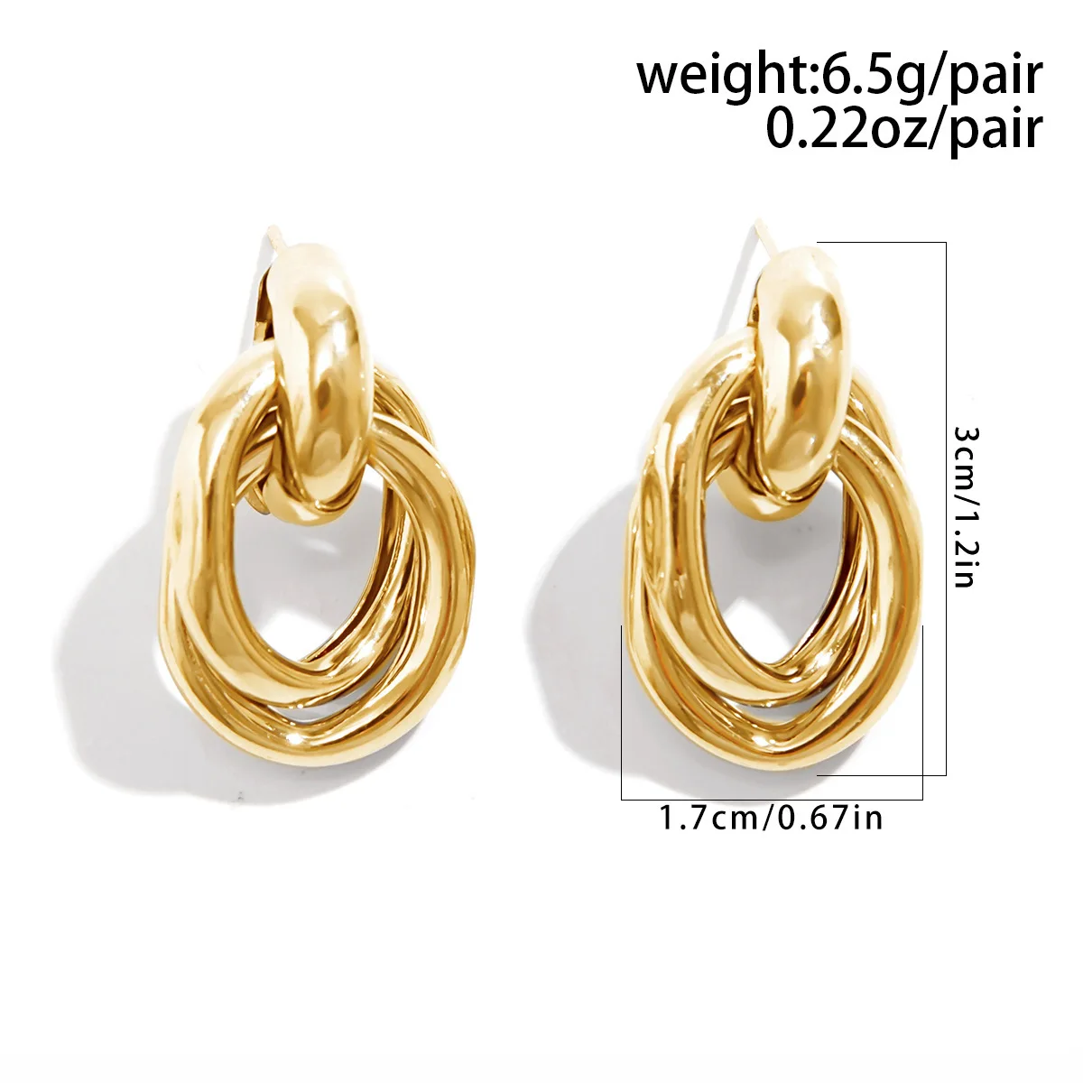 Boucles d'oreilles double boucle en métal lisse pour femmes, métal doré, détection créative, bijoux tendance pour filles, doux et cool, polyvalent, 2024