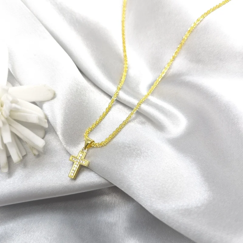 Klassische Kreuzanhänger-Halskette aus Edelstahl, geometrischer Choker, Partygeschenk für Frauen – Detail 7